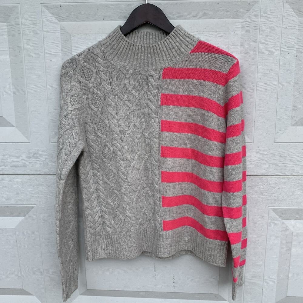 &Isla Isla 100% Cashmere Sweater Sz M Pink Gray Cableknit